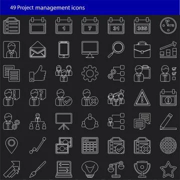 Set of 49 modern project management vector icons Stock Illustration