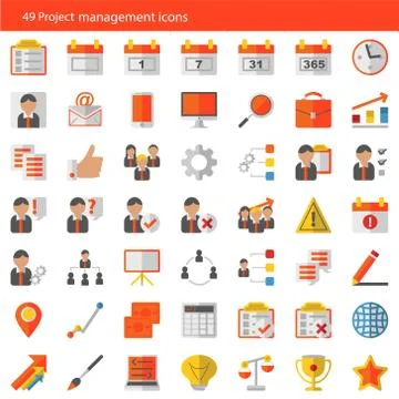 Set of 49 modern project management vector icons Stock Illustration