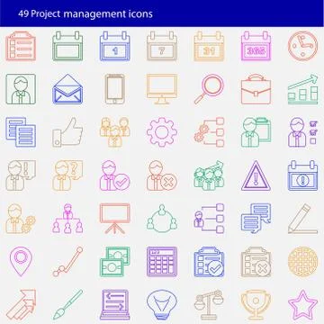 Set of 49 modern project management vector icons Stock Illustration