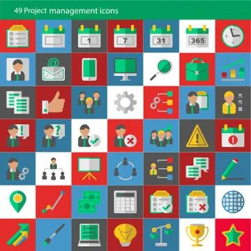Set of 49 modern project management vector icons Stock Illustration