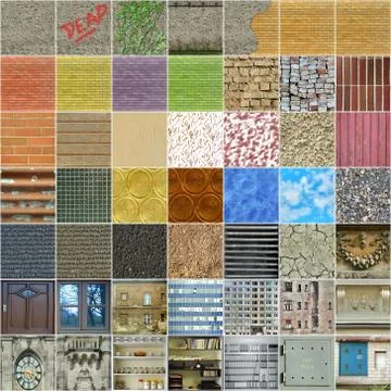 Set of 49 square textures, mostly seamless Stock Illustration