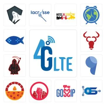 Set of 4g lte, operating system, gossip, social justice, brick oven pizza, co Free Stock Illustration