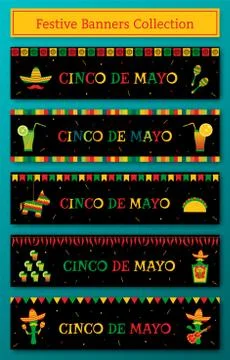 Set of 5 celebration cinco de mayo web banner Stock Illustration