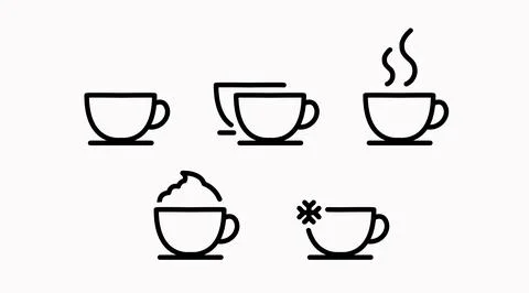 Set of 5 coffee and tea cup vector icons. Stock Illustration