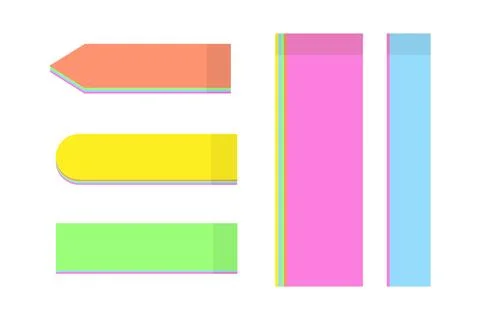 Set of 5 colorful note paper stickers of different shapes in trendy bright Stock Illustration