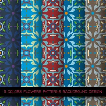 Set of 5 colors on background. vector wallpaper seamless flower pattern Stock Illustration