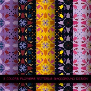 Set of 5 colors on background. vector wallpaper seamless flower pattern Stock Illustration