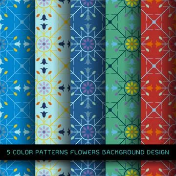 Set of 5 colors on background. vector wallpaper seamless flower pattern Stock Illustration
