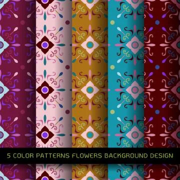 Set of 5 colors on background. vector wallpaper seamless flower pattern Stock Illustration