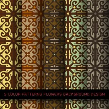 Set of 5 colors on background. vector wallpaper seamless flower pattern Stock Illustration