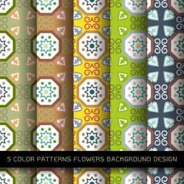 Set of 5 colors on background. vector wallpaper seamless flower pattern Stock Illustration