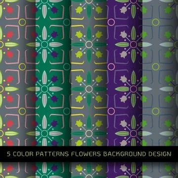 Set of 5 colors on background. vector wallpaper seamless flower pattern Stock Illustration