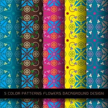 Set of 5 colors on background. vector wallpaper seamless flower pattern Stock Illustration
