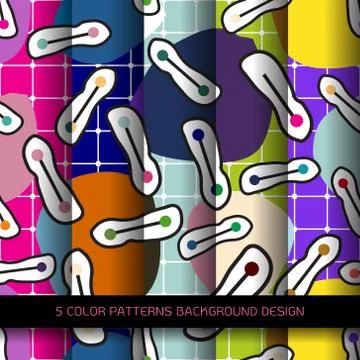 Set of 5 colors patterns with circles. Graphic stripes with diagonal directio イラスト素材