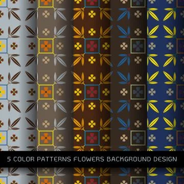 Set of 5 colors patterns with flowers and abstract decorative elements design Stock Illustration