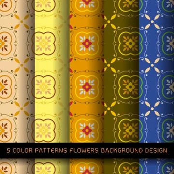 Set of 5 colors patterns with flowers and abstract decorative elements design Stock Illustration