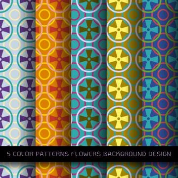Set of 5 colors patterns with flowers and abstract decorative elements design Stock Illustration