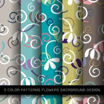 Set of 5 colors patterns with flowers and abstract decorative elements design Stock Illustration