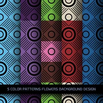 Set of 5 colors patterns with flowers and abstract decorative elements design Stock Illustration