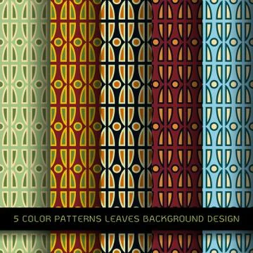 Set of 5 colors patterns with leaves and abstract decorative elements design Stock Illustration
