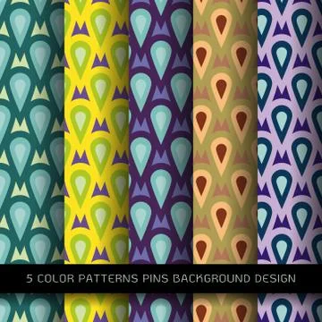 Set of 5 colors patterns with pins and abstract decorative elements design Stock Illustration