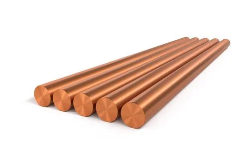 Set of 5 copper round bars - 3d render Stock Illustration