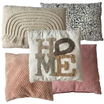 Set of 5 Decorative Throw Pillows on White Background - Boho Home Decor Stock Photos