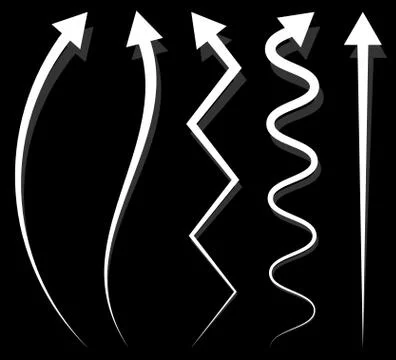 Set of 5 different long, vertical arrow elements with shadow 스톡 일러스트