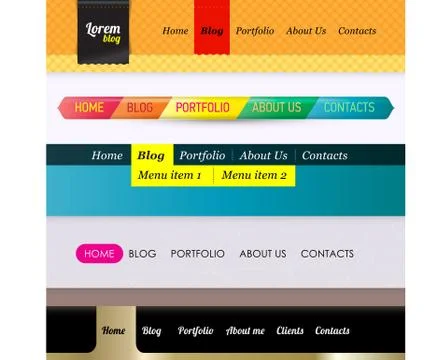 Set of 5 horizontal navigation menu bars. Illustrazione stock