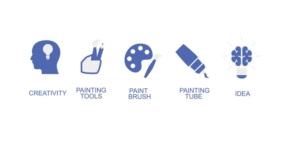 A set of 5 icons such as creativity, painting tools Stock Illustration