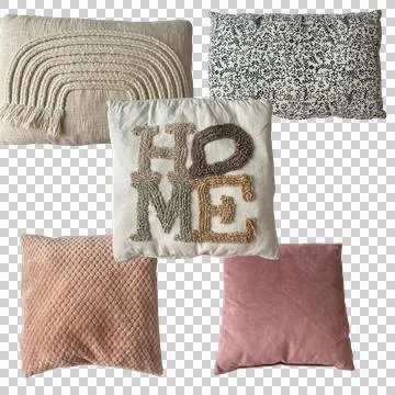 Set of 5 Modern Decorative Throw Pillows Isolated on Transparent Background PNG Stock-Fotos