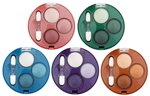 Set of 5 multicolored eye shadows isolated on white Stock Photos