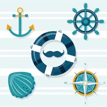 Set of 5 nautical illustrations Stock Illustration