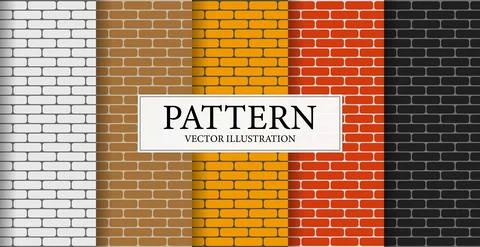 Set of 5 patterns different textures of brick walls in different colors - Vec Stock Illustration