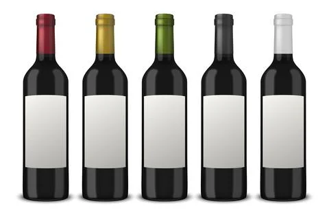 Set 5 realistic vector black bottles of wine without labels isolated on white Illustrazione stock