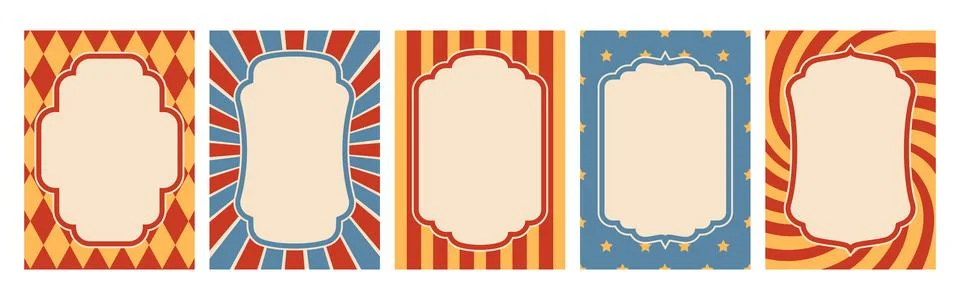 Set of 5 retro circus empty seamless poster in flat style. Stock Illustration
