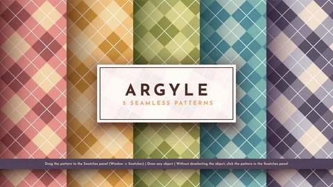 Set 5 Seamless Argyle Pattern. Traditional Scottish Texture. Fashionable Fabric Illustrazione stock
