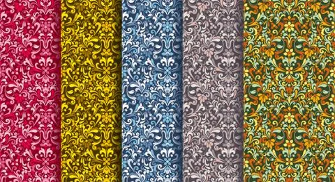 Set of 5 Seamless background baroque style Stock Illustration