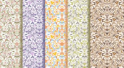 Set of 5 Seamless background baroque style Stock Illustration