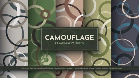 Set 5 Seamless Camouflage Patterns. War Illustration. Traditional Military Stock Illustration