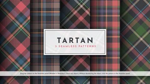 Set 5 Seamless Tartan Pattern. Traditional Scottish Texture. Fashionable Fabric 스톡 일러스트