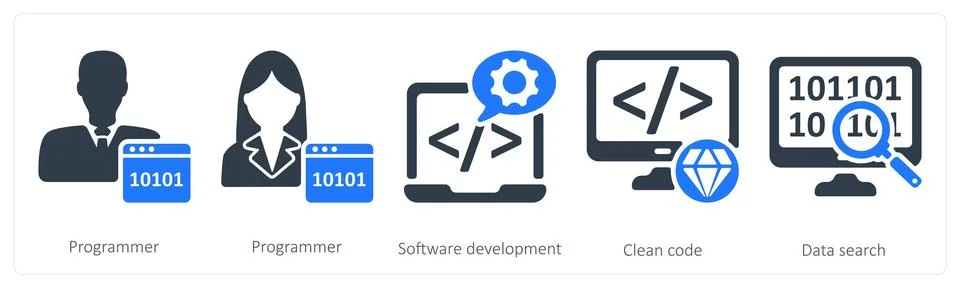 A set of 5 seo icons as programmer, software development Illustrazione stock