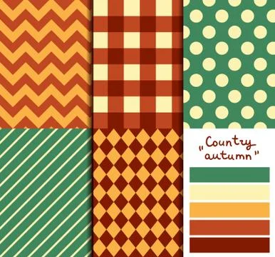 Set of 5 simple seamless geometric patterns. Country autumn color palette Ilustração Stock