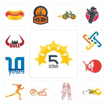 Set of 5 star, chopper, long hair, carpet, running club, cat, 10 year, generi 無料イラスト素材