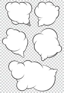 Set of 5 vector talking bubbles with white fills and transparent background. Stock Illustration