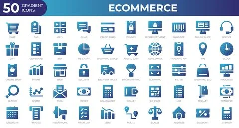 Set of 50 Ecommerce web icons in gradient style. Credit card, profit, invoi.. Stock Illustration