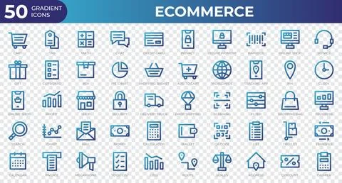 Set of 50 Ecommerce web icons in gradient style. Credit card, profit, invoi.. Stock Illustration