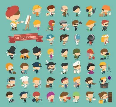 Set of 50 professions Stock Illustration