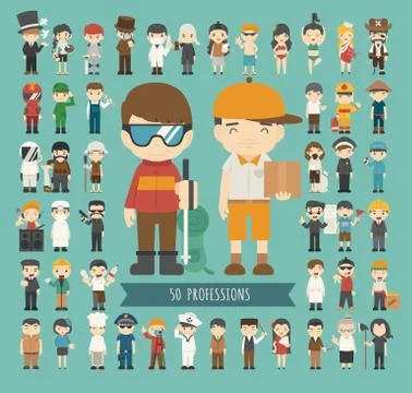 Set of 50 professions Stock Illustration