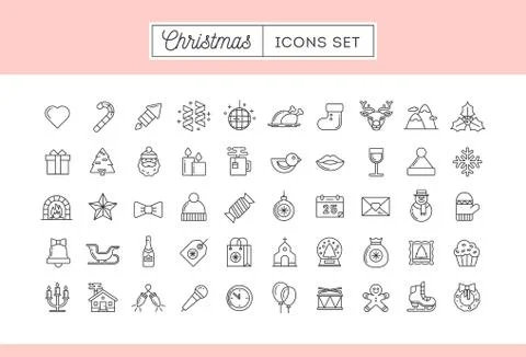 Set of 50 thin line Christmas icons Stock Illustration